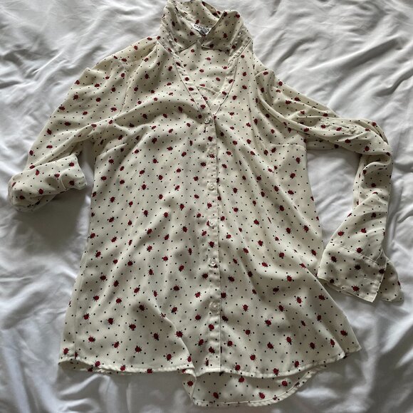 Express The Portofino Shirt Slim Fit Long Sleeves Ladybug Print Cream Womens M - Picture 5 of 7